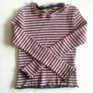 ZARA Kids Red White and Blue Striped Ribbed Long Sleeve Top